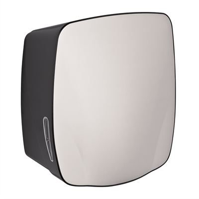 ABS paper towel dispenser in stainless steel front with black trim case