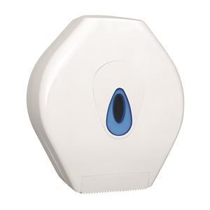 White jumbo toilet roll holder with blue viewing window