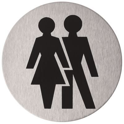silver unisex toilet door sign